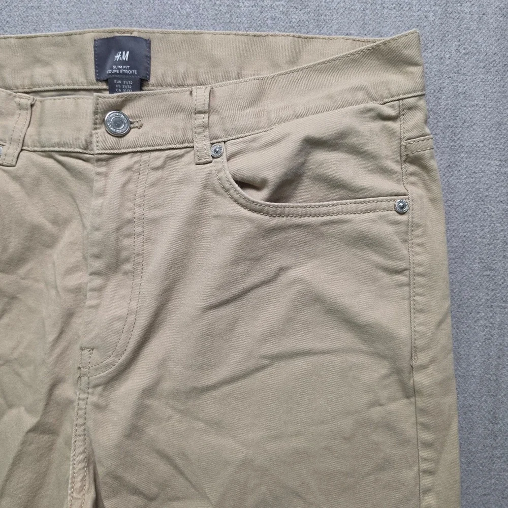 H&M Chino Pants Men 31x32 Tan Khaki Slim Fit Cotton Stretch Casual 10744027